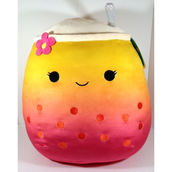 Squishmallow Kellytoy Bergit Boba Tea 16" Plush Doll Toy Stuff Animal Flower NEW - Picture 1 of 10